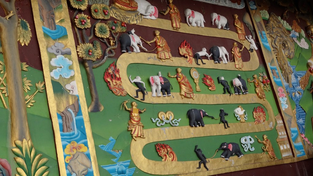 Relief depicting Jataka tales — on the previous lives of Gautam Buddha at Tathagata Tsal, Rabongla, Sikkim