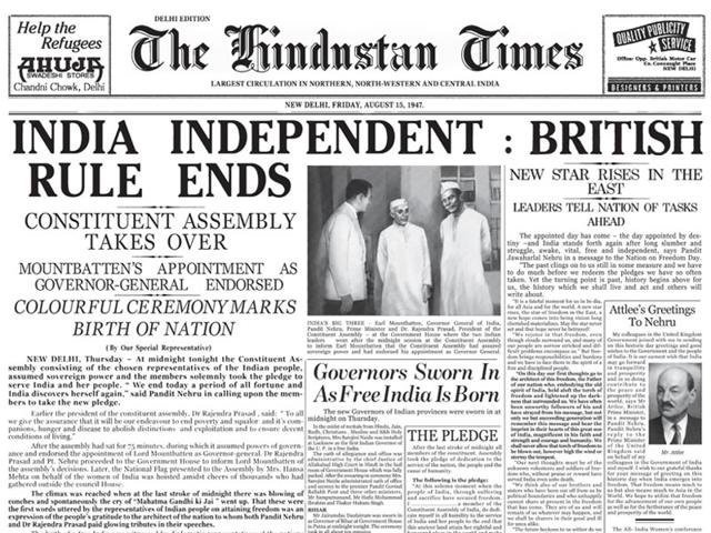 Paper clipping of the Hindustan Times of August 15, 1947