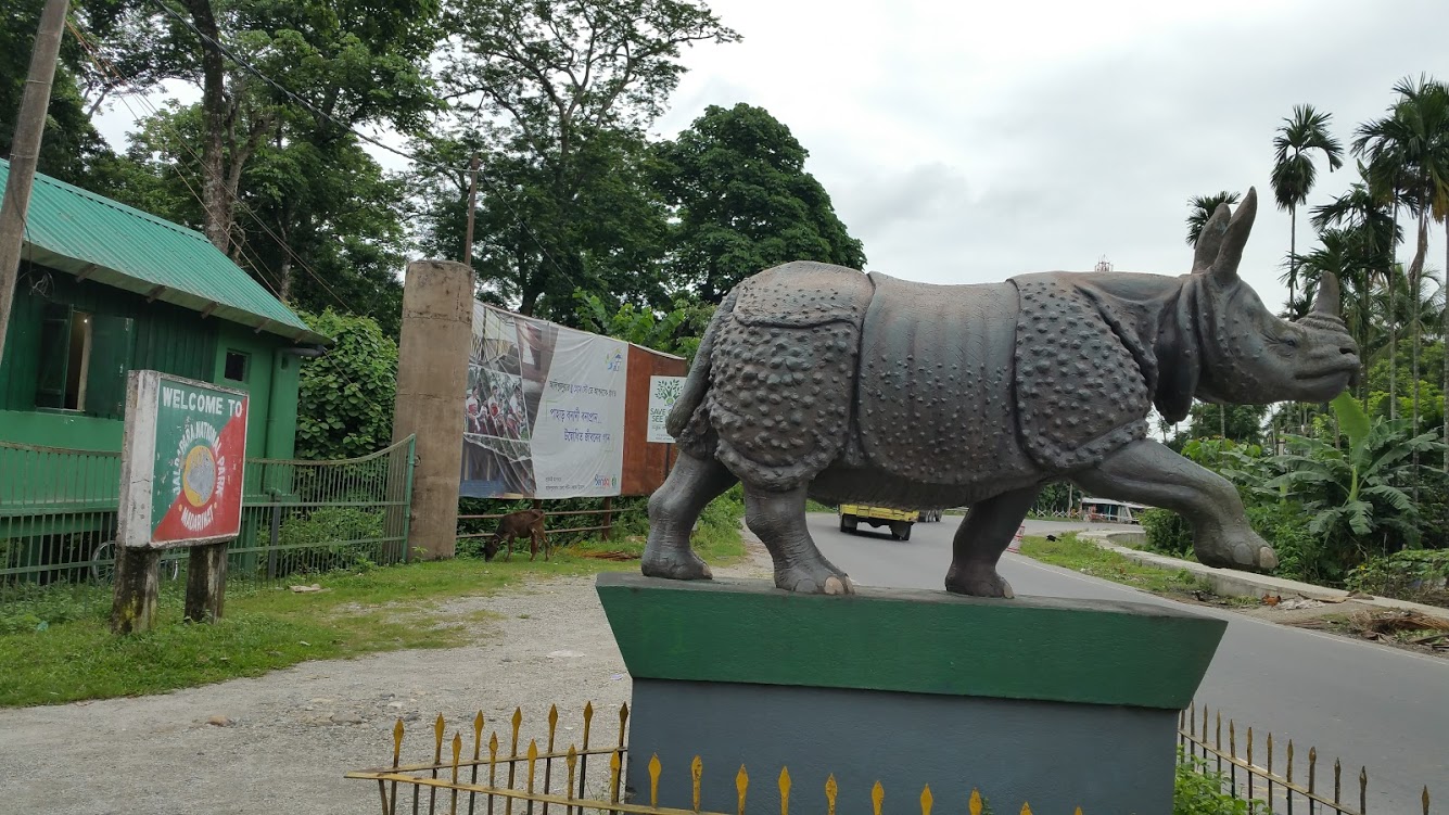 A huge statue of a rhinoceros was waiting to welcome us at the gate of the Jaldapara National Park, West Bengal, India