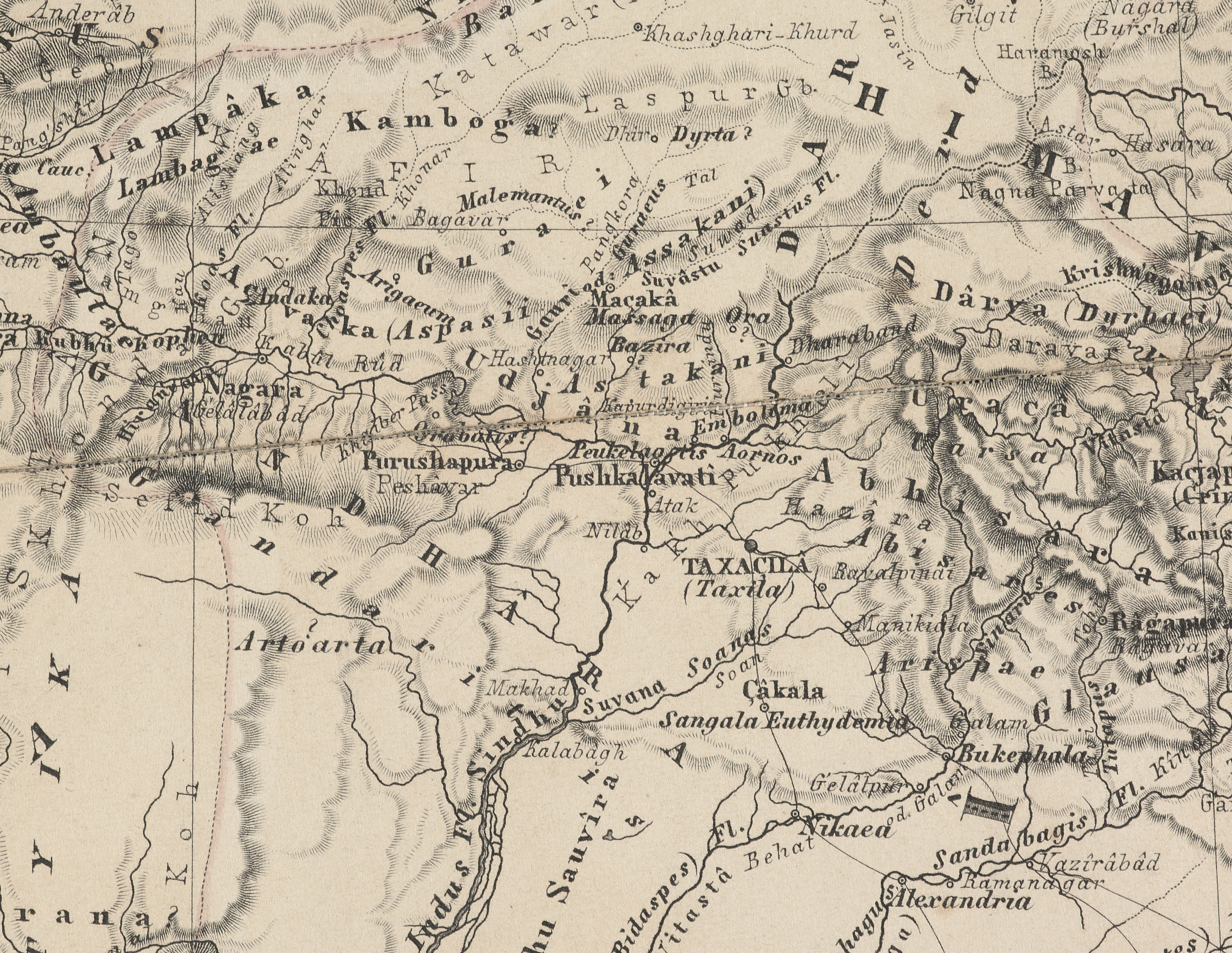 Ancient Map of India - Closeup of Peshawar