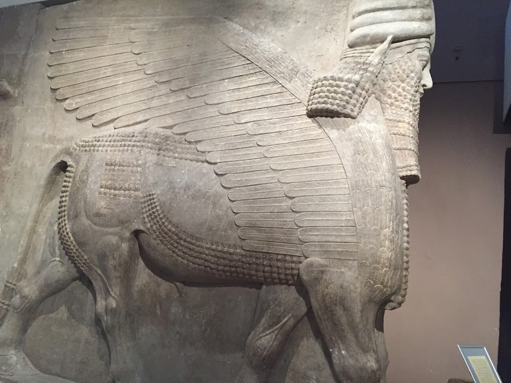 Lamassu: The mythical human-headed winged bull at the National Museum of Iraq, Baghdad