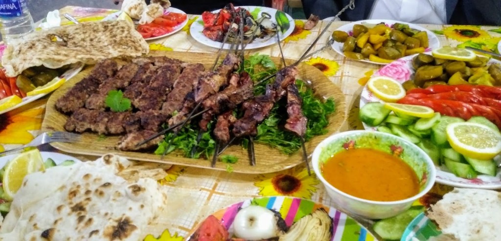 Kebabs at a roadside eatery in Baghdad